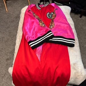 Dressed in LALA Red and Pink Bomber kimono Jacket